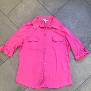 Lilly Pulitzer Cruiser Button Down Shirt Roll Tab Sleeves 100% Cotton size Large